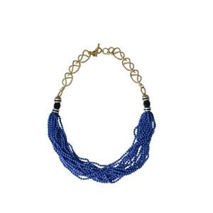 Talbots Multi-Strand Blue Bead Enamel & Gold Plated Rope textured Chain Necklace